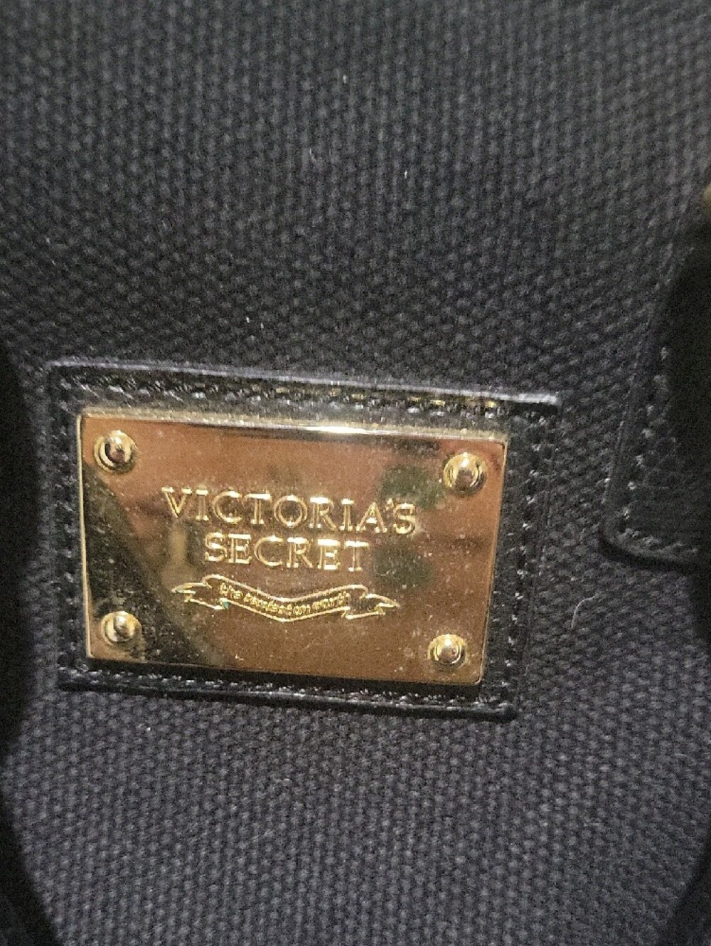 Victoria's Secret Black Canvas Handbag with Gold Logo Plaque - Picture 2 of 11